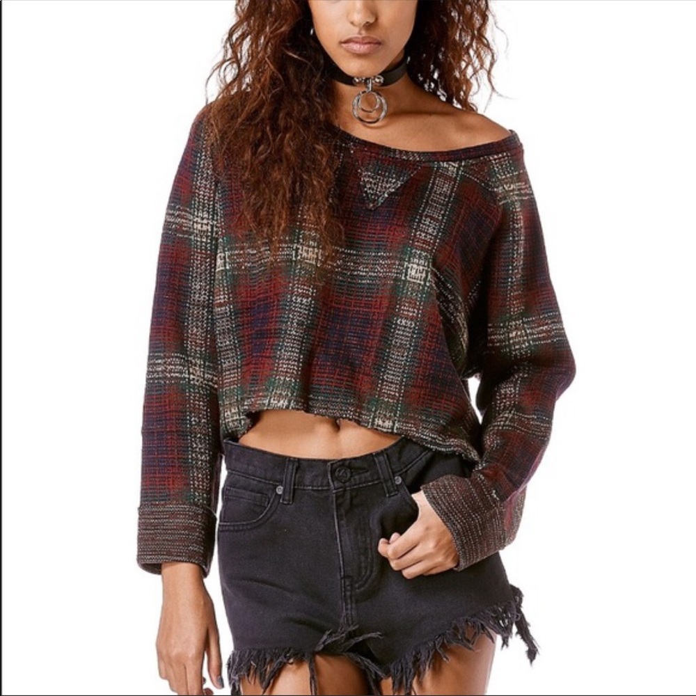 UNIF Nevermind Cropped Plaid Sweater